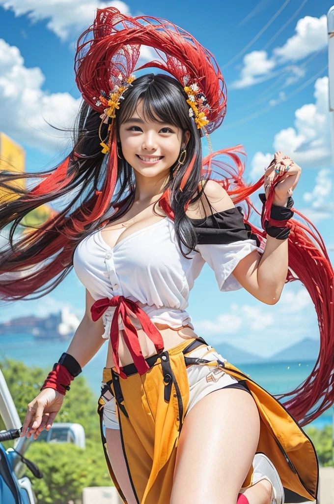 （8K、Raw photography、Highest quality、masterpiece：1.2),(Black Hair、Dark Eyes:1.9),(:1.6)、View your audience,Viewed from the front,White skin,(:1.4)、(Tight waist:1.6)、(Clothes that accentuate the shape of the :1.0)、( :1.3)、Slim figure、Ultra-high resolution,beautiful,beautiful fece,(One person、No background:1.9),whole bodyボディー,Japanese women,（reality的：1.37）、Photon Mapping,reality、(Baby-faced and cute: 1.4)、(Cute Smile: 1.8)、(Round face: 1.8)、Radio City、Physically Based Rendering、Depth of field rally background、photograph, (I can see your knees、Thigh close-up:1.8),（:1.6）,whole body、Great quality