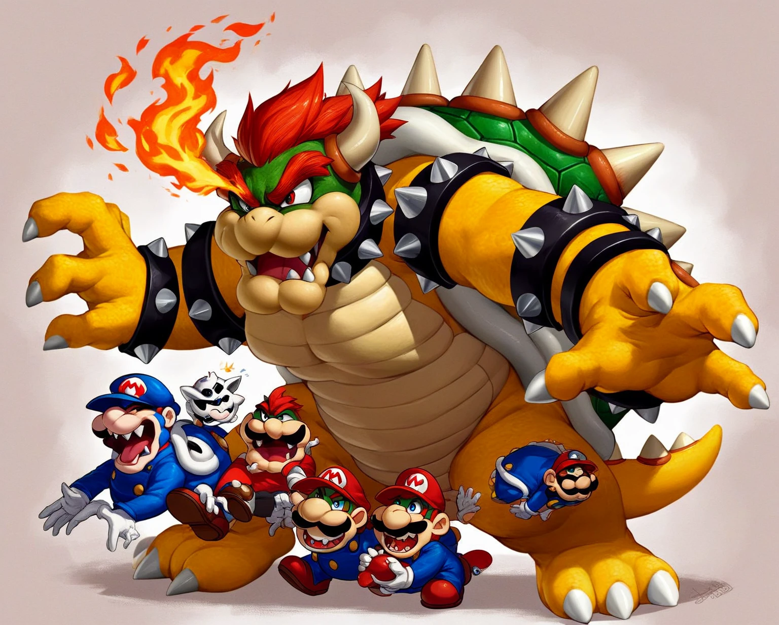a close up of a nintendo super smasher character with a yellow and red outfit, bowser nintendo, bowser, fire breathing. bowser, koopa, mario, nintendo, goron brute, mario dabbing, n 6 4 graphics, n graphics, inspired by Mario Dubsky, inspired by Mario Bardi, video game characters designs, super mario
