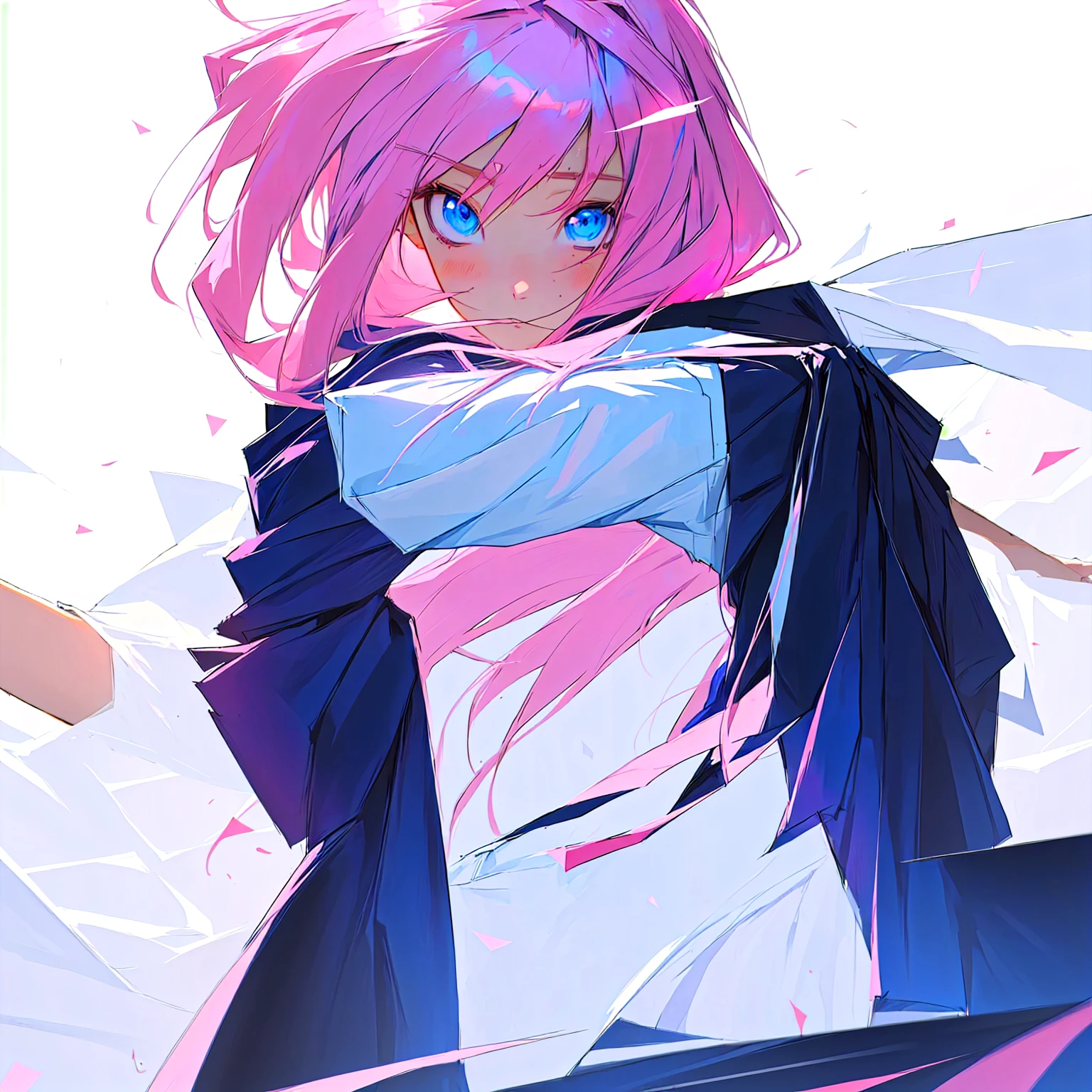 anime girl with pink hair and blue skirt and white shirt, yandere. tall, gapmoe yandere, yandere, wearing a school uniform, jk uniform, an anime girl, anime moe artstyle, anime visual of a cute girl, haruno sakura, wearing , (anime girl), young anime girl, in an anime style, beautiful anime high school girl