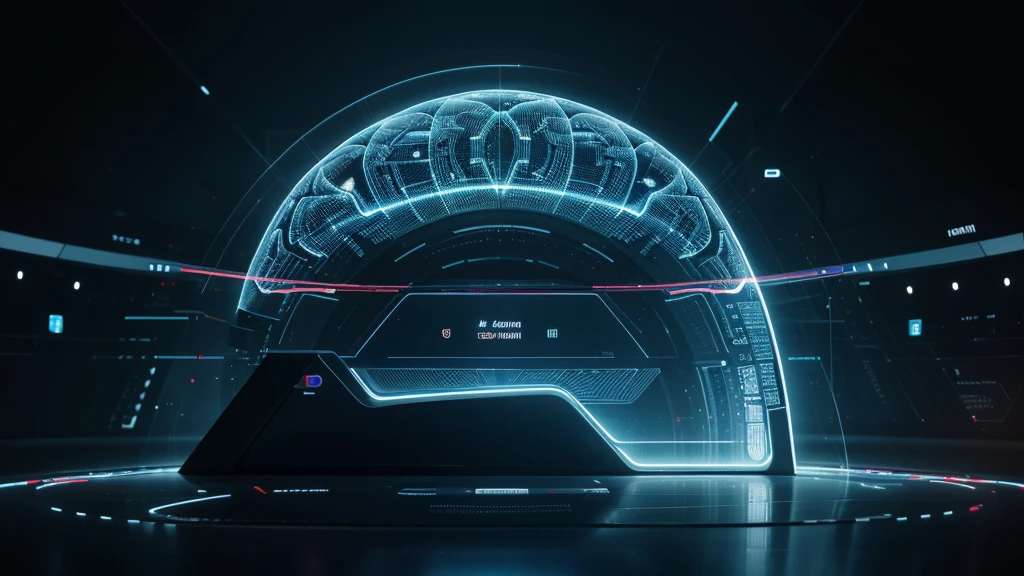 A detailed illustration of a human brain with a small, high-tech chip implanted into it. The brain's neural pathways are illuminated with glowing lines, connecting to the chip. In front of the brain, a transparent holographic screen displays intricate stock market charts, numerical data, and analytical graphs. The brain appears highly focused, with digital signals emanating from the chip, indicating rapid data processing. The background features a sleek, futuristic setting with more holographic displays and high-tech equipment, creating an atmosphere of advanced technology and intense intellectual activity