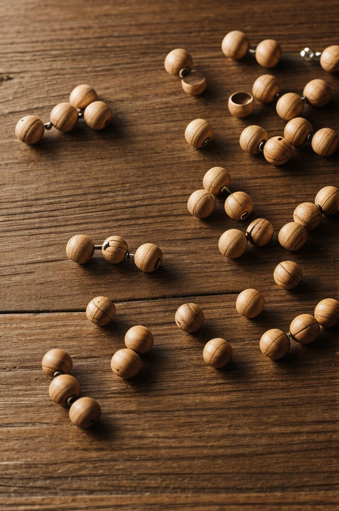 Rough beads on the wooden floor
