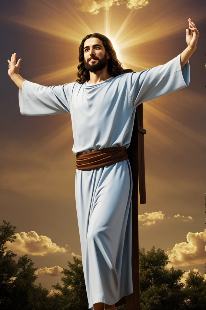 Jesus with open arms in heaven