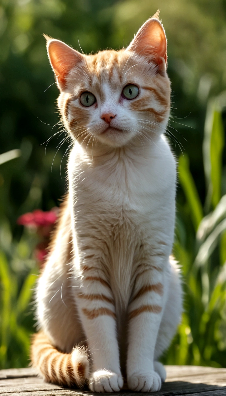 A cat standing upright and immobile in the grassland. I'm closing my eyes. A gentle breeze is blowing. It changes ever so slightly.