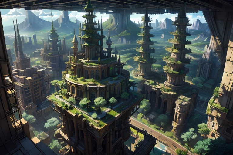 masterpiece concept art of architecture,scenery,in the style of intricately mapped worlds, david walker, eye-catching detail, impressive panoramas, macro zoom, scott mccloud,best quality,complex architecture,official art,best lightning,fantasy world SZ_4po enviroment