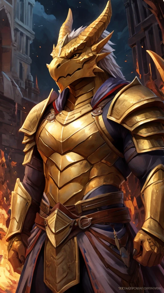 golden dragonborn,handsome,strong,armor