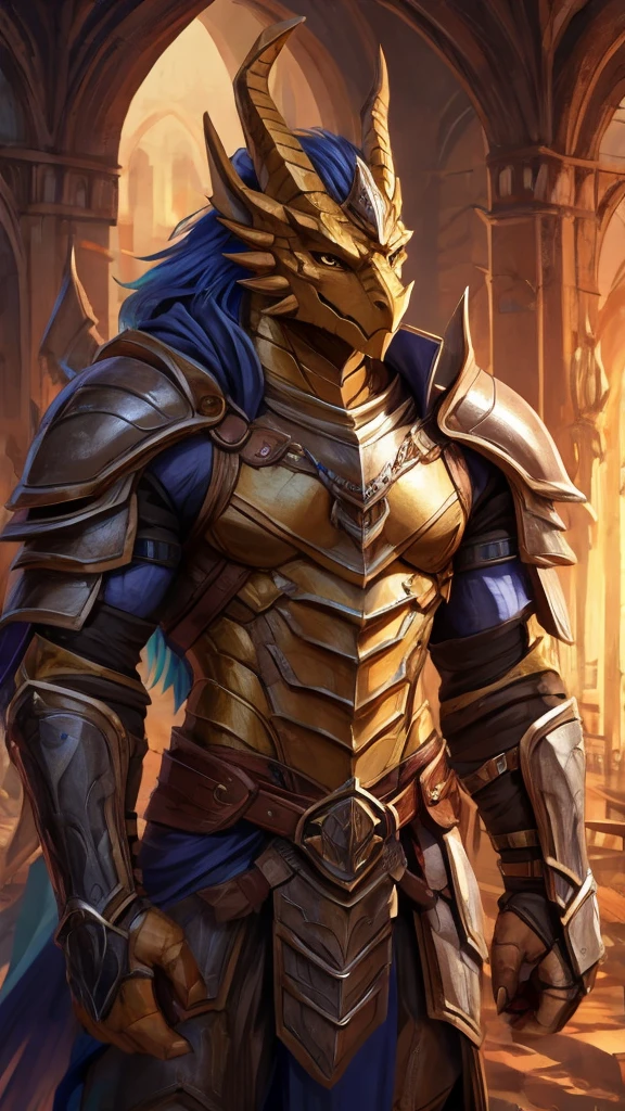 golden dragonborn,handsome,strong,armor
