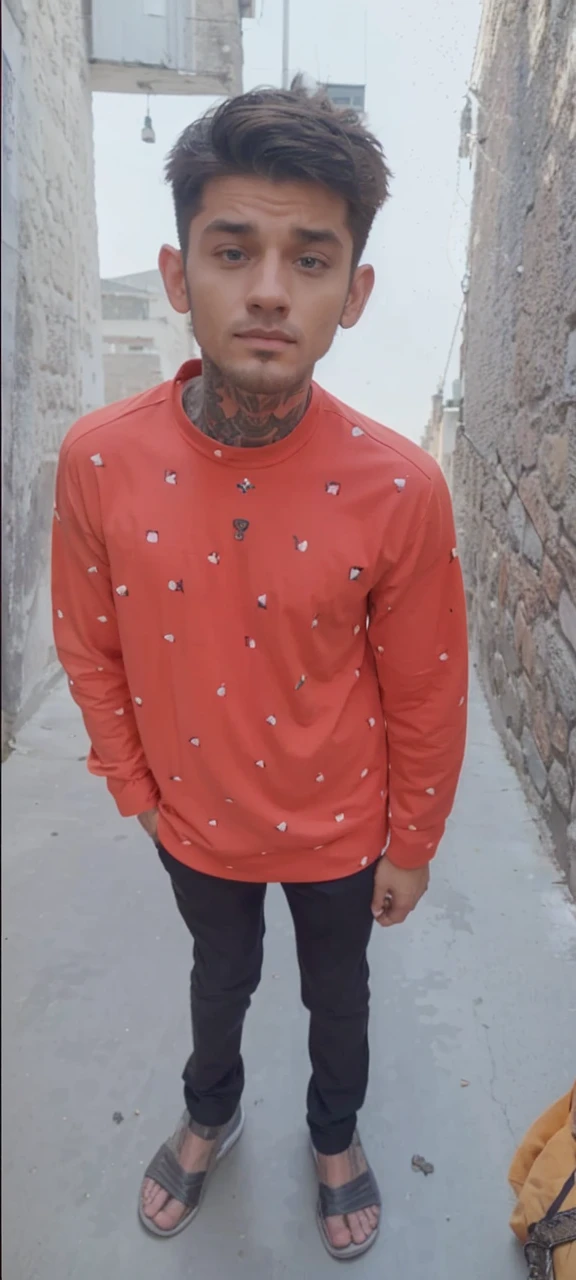 a really bad guy , wealthy , inshape , tatoo , long hair , realistic . Walking down a street with his dog