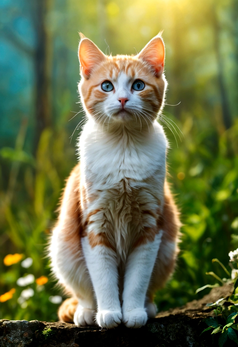 A cat standing upright and immobile in the grassland. I'm closing my eyes. A gentle breeze is blowing. It changes ever so slightly.