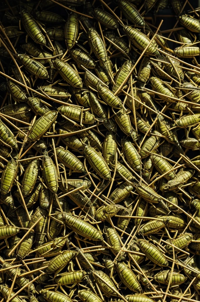 Human with grasshoppers heads 
