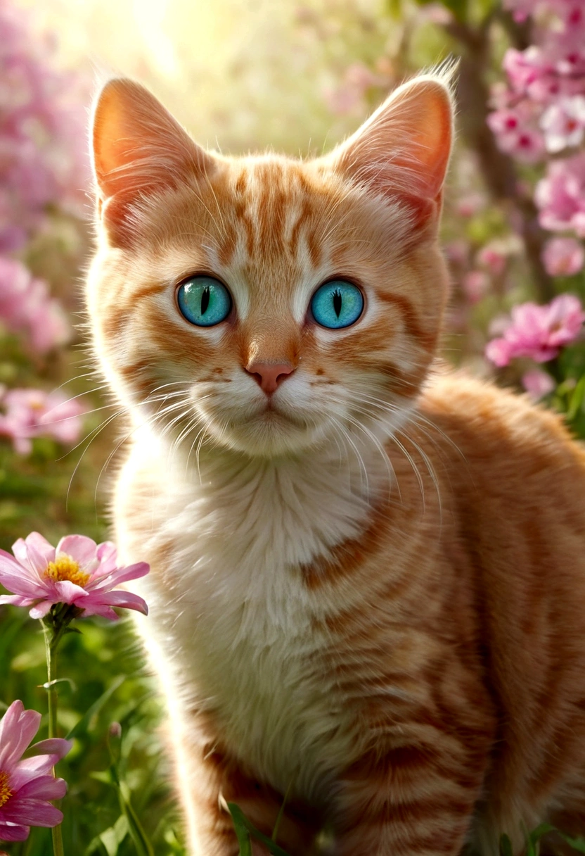 A cat standing upright and immobile in the grassland. I'm closing my eyes. A gentle breeze is blowing. It changes ever so slightly. 
