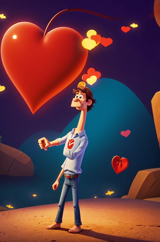 Jesus animated Pixar, background a heart.