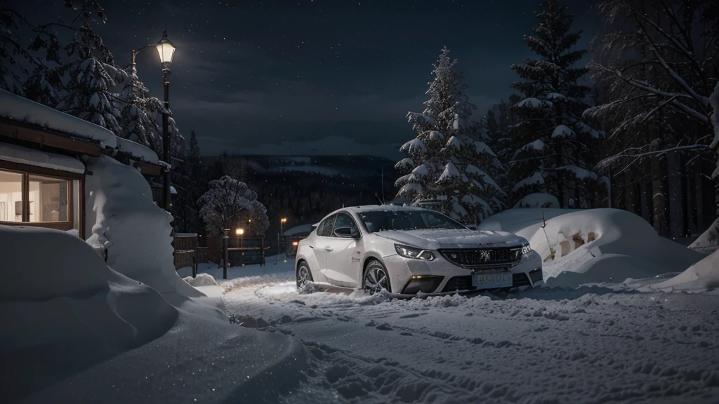 Snowy landscape in bedroom，Enjoy the snowy scenery of the Nordic city, Digital rendering by Robert Koehler, cg Club Competition Winners, Concept Art, Warm ambient lighting, Night Rendering, Ambient lighting at night, Nordic environment, 8k hdr octane render, Accent Lighting : : Peugeot simplicity, 现代Nordic environment, Night atmosphere, 8k ultrahd octane render