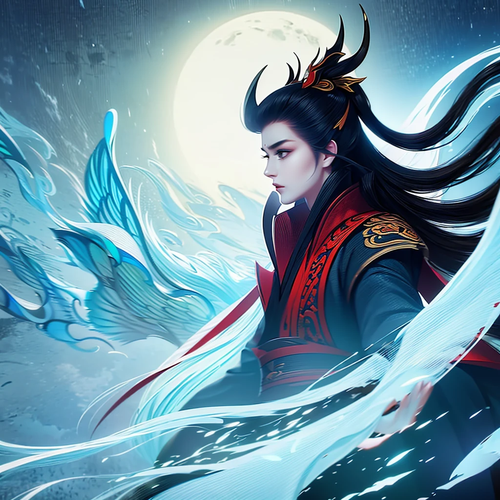 I want a profile photo of the face of a human who is the leader of the Celestial Demon sect from fictional murim Chinese martial arts stories that appear in manhuas