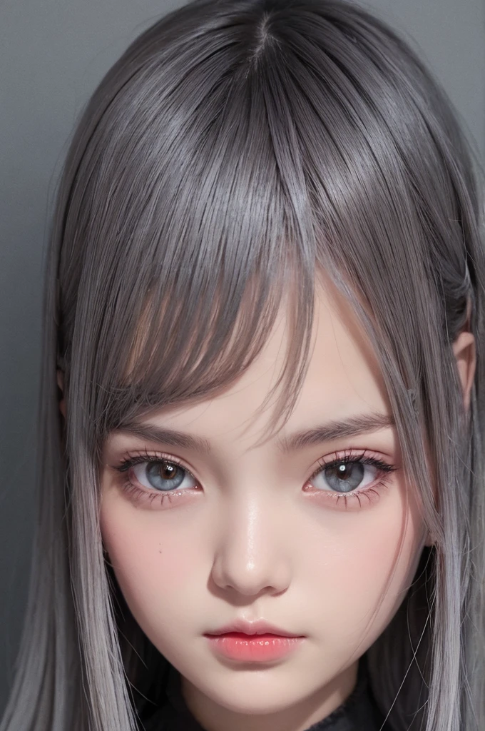 girl An illustration Front facing Red eyes Gray Hair