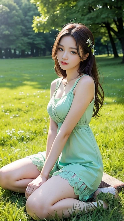 you in the green meadow, beautiful girl, High quality, you'perfect, See-through red lace micro bikini set, ผิวสวยperfect,flower crown