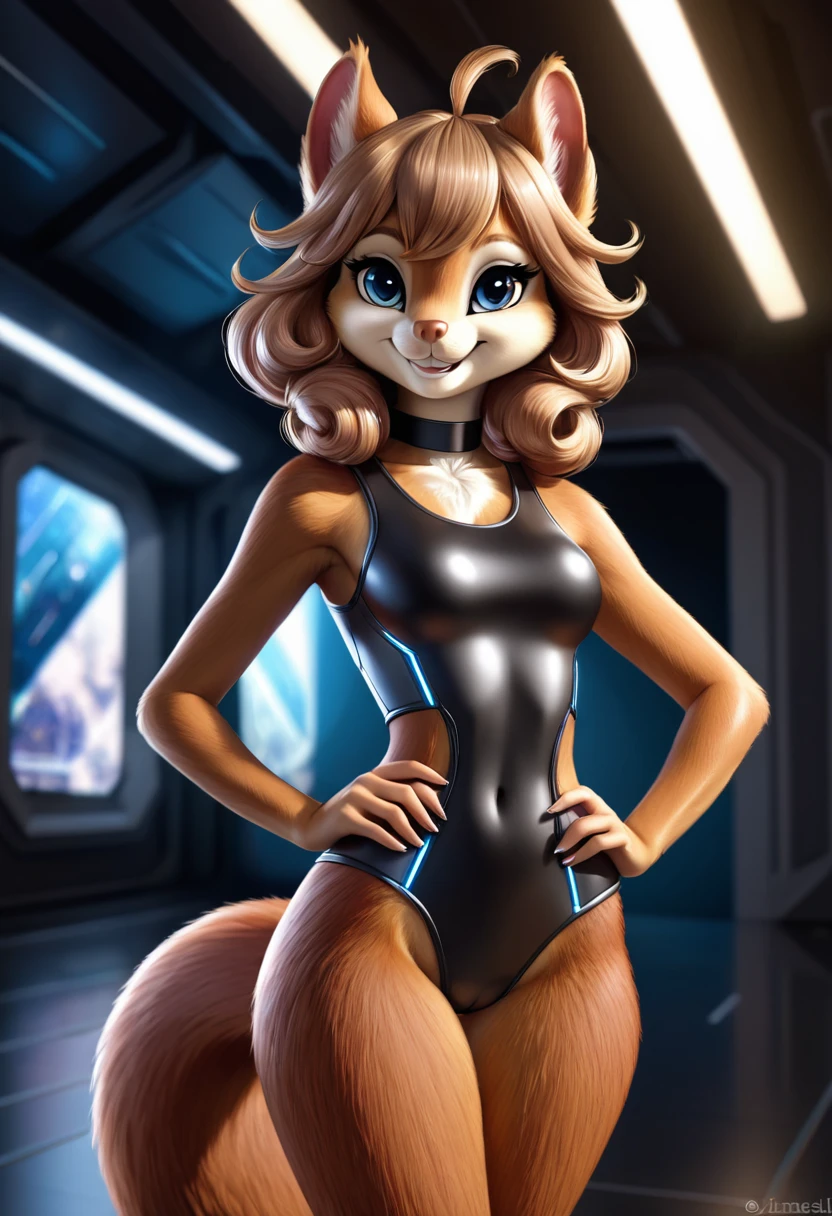 a squirrel furry. Squirrel hybrid, anthropamorphic squirrel. the overall theme and style should feel like. a hybrid of fairytale and Science Fiction. Wide Smile, Eyes Detailed & Wide, sexy Pose. Ultra HD, Rococo-Inspired Fantasy Art With Intricate Details. Cute, Charming Expression, Alluring-Gaze, looking at viewer Beautiful Eyes, An-Ideal-Figure. slim waist, fit body, full lipsWarm lights , bushy hair, delicate face, realistic, real, slim, large aperture, sexy shots, attractive poses, . symmetrical face, photorealistic, photography, path tracing, specular lighting, volumetric face light, path traced hairmaximum quality{(masutepiece) (8K High Resolution) (top-quality) Large bushy tail, cute buckteeth