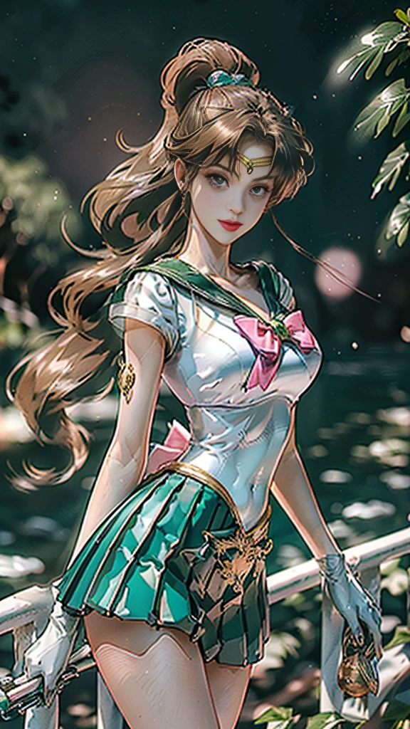 cheio: 1.3, stand, master part, ..3d, Realistic, Ultra Micro Foto, Qualidade Superior, ultra detalhado CG unidade 8k papel de parede, sailor Jupiter,Jupiter sailor's uniform,((Mini Pleated Skirt Bright Green Metallic: 1.2, Mini Sexy Green Skirt Pre-Gate: 1.1, Huge metallic pink bow on chest: 1.2, Luvas verdes nos cotovelos: 1.1, Colar Grande Verde, Tiara dourada luxuosa na testa: 1.2, metallic green color of the sailor, Broche verde)), de baixo, detalhes intrincados, (uma mulher), 22 anos, (Hmjupiter, olhos verdes, rabo-de-cavalo, tiara, jewelries, Uniforme Sailor Senshi, colarinho de marinheiro verde, Gargantilha, luvas de cotovelo, luvas brancas, pink bow, Broche, malha branca, saia verde, saia plissada,Meixiaonfu
), ((postura de luta)), (Slender and bold and sexy gravette swimsuit,Very thin and suitable high gloss sexy white holographic leather: 1.3), ((single ponytail)), Cabelos castanhos claros incrivelmente longos: 1.2, Brilhante bonito liso longo cabelo castanho claro: 1.2, (Uniforme Sailor Senshi, bare arms: 1.2, Long white latex gloves with luxurious golden decoration: 1.2, very large pink lace on the back of the waist: 1.3, gargantilha verde, decote sexily boldly grande, Braided gold rope decoration, Brincos dourados em forma de anel, Bright green knee-high boots with luxurious golden décor),
((sorriso sedutor, cara muito bonita, detalhes do rosto: 1.5, olhos verdes brilhantes, beautiful face, Olhos bonitos, olhos brilhantes, thin lips: 1.3, thin, sharp, pale eyebrows, long dark eyelashes, Double eyelashes)), (Luxuosas asas brancas enormes), (muscle muscles: 1.2, abdominais musculosos: 1.2), Rosto pequeno, peito enorme, tall and perfect proportions, cintura fina, Sexy and dynamic model pose, visible pores, perfect hands: 1.5, very dramatic image, (jupiter, Dynamic lightning background: 1.3, Deity of Thunder, Thunder Space Background, luar, lua, Backg