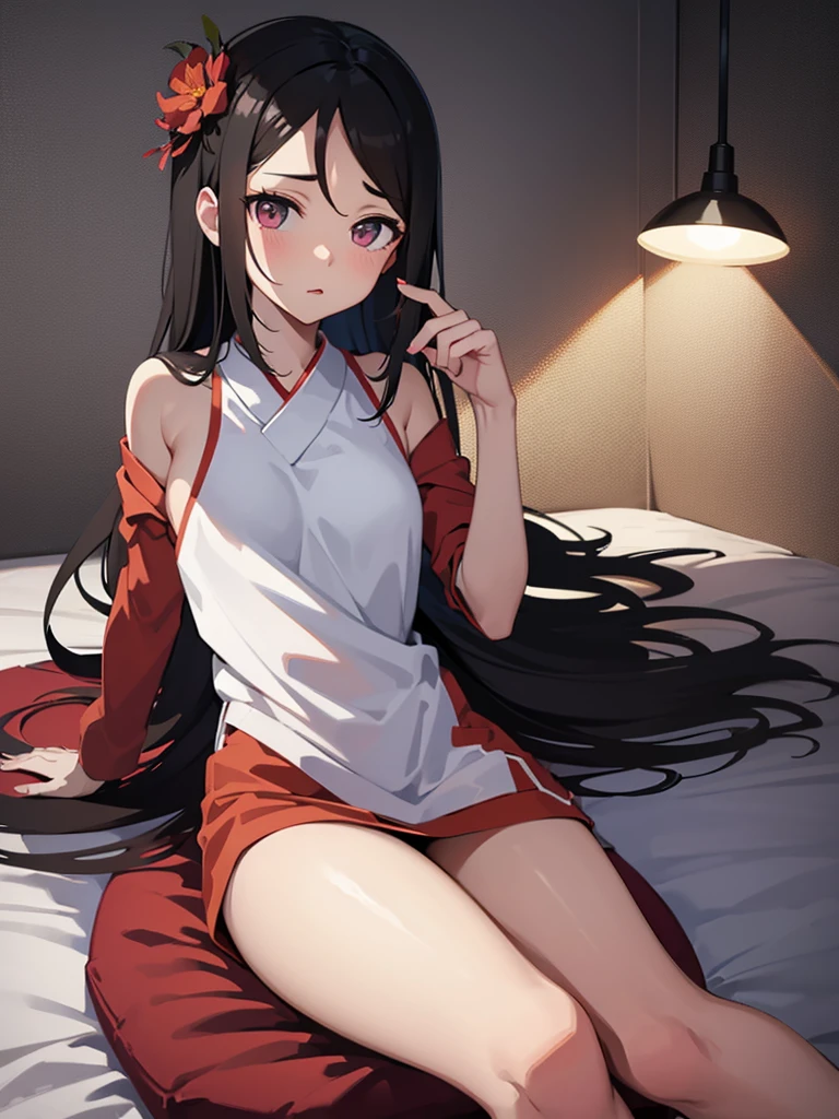 Eastern Project, nezuko sitting on the bed naked ,and legs open, lighting, cute plan, change, アニメ,HD