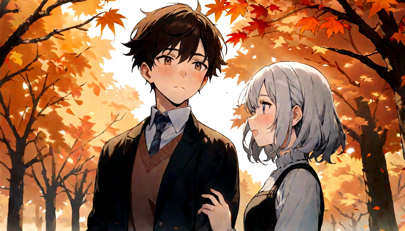 masterpiece, best quality, {{comic}}, {{{{{{2boys}}}}}}, {{{yaoi}}}, day, in autumn, masterpiece,best quality,official art,extremely detailed CG unity 8k wallpaper, student
