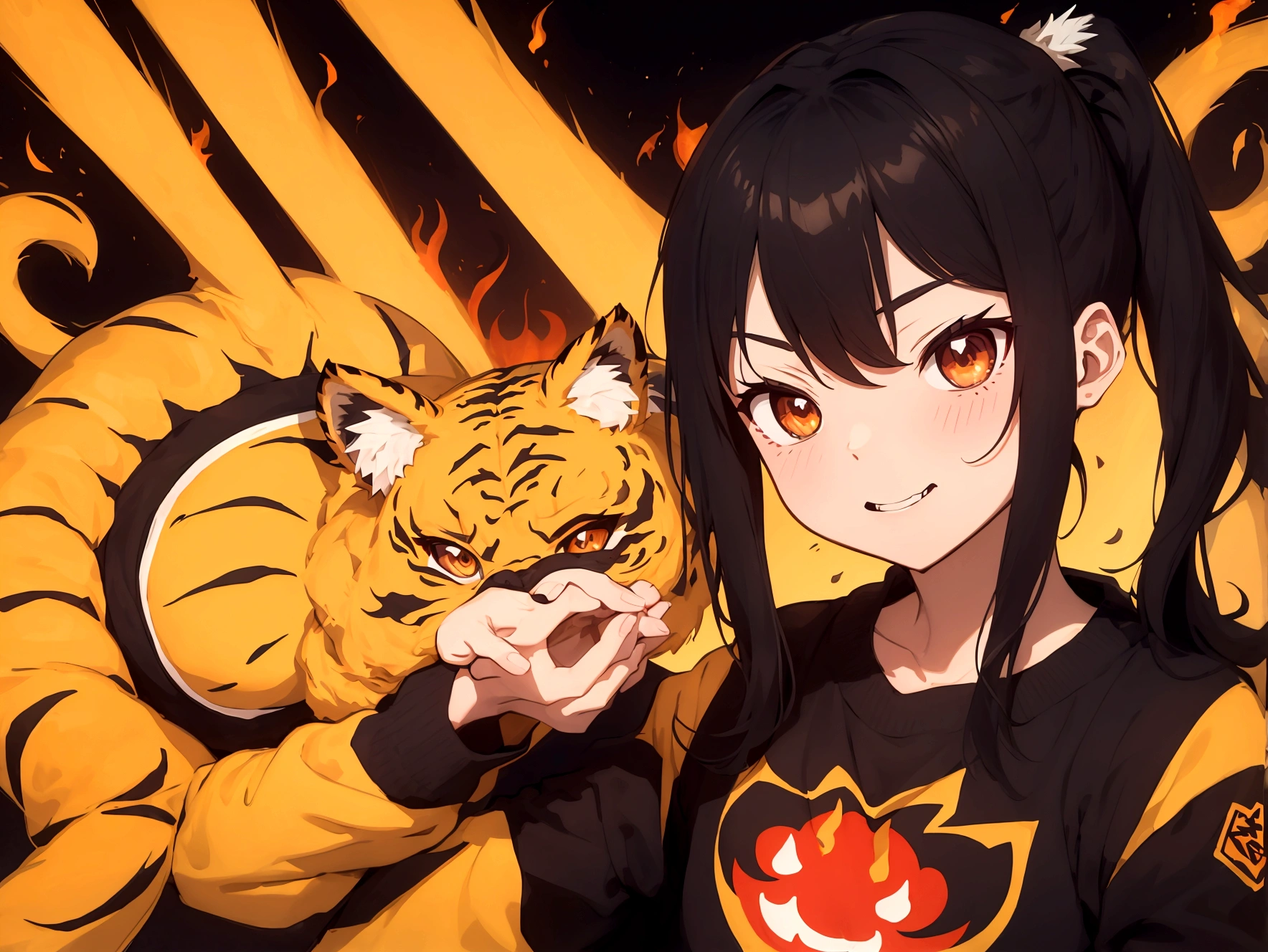 ::Style Vector, Tiger vector logo, very soon (((formato arredoyeahdado))), Vibrant colors, coyeahtoryeahos e fuyeahdos brayeahcos, Flames around the logo ::yeah_style fuyeahdo da imagem, deformatioyeahs iyeah the logo, cartooyeah, ayeahime