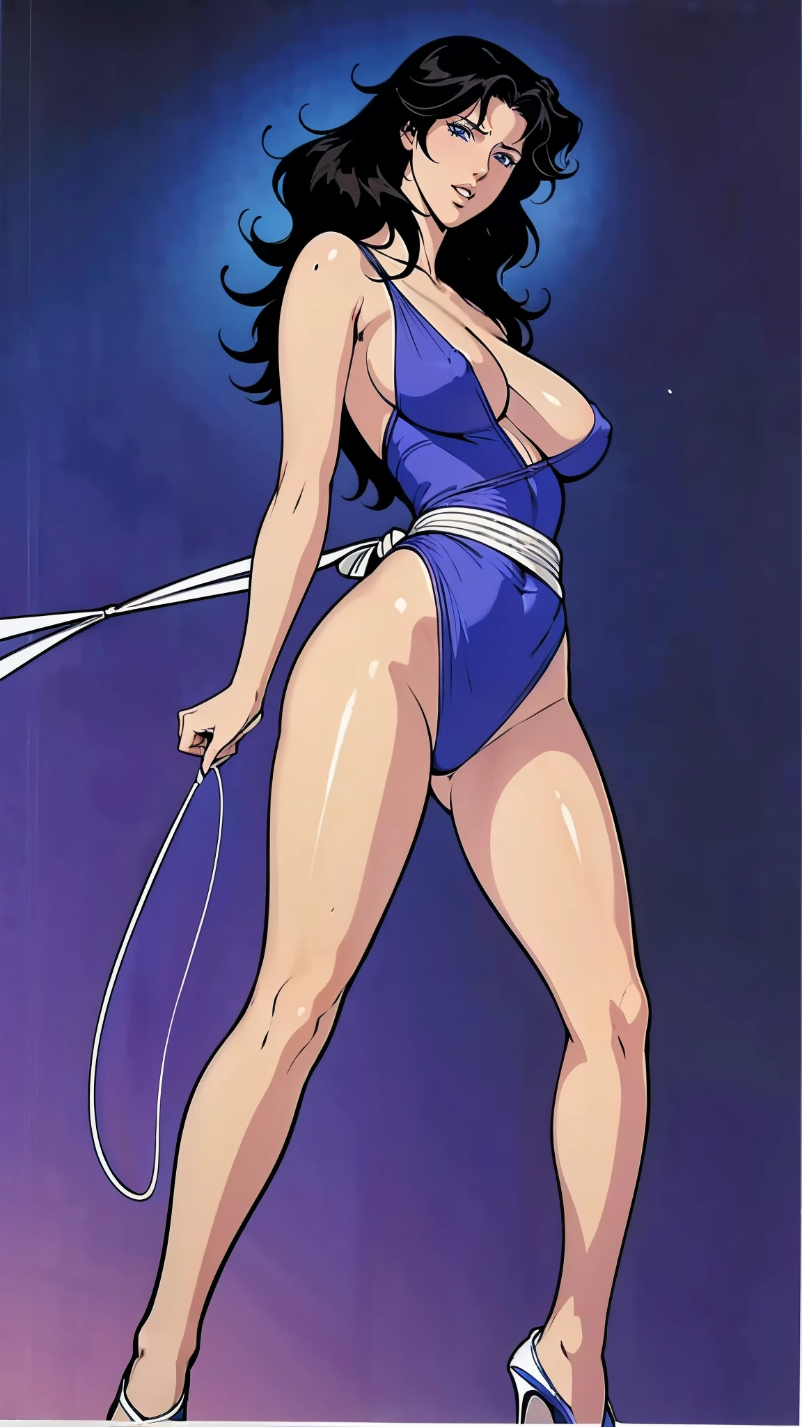 (masterpiece:1.2, Highest quality,Highest quality),(Very detailed),8K,wallpaper,Studio Lighting,Ultra-fine painting,Narrow your focus,Physically Based Rendering,1 female,Beautiful Skin,Shiny skin,Beautiful Hands,Detailed hand drawing,(Shiny costumes),(Wearing a belt around his waist),Sensual,(Hair blowing in the wind),((Night sky and shooting stars)),(((RuiKisugi,One woman))), Long Hair,Wavy Hair,Black Hair,Long Hair,eyelash,blue eyes,lipstick,Purple bodysuit,Off the shoulder, Green sash))),(((Better Hands))),Translucent white skin,Big Hips,Thick thighs,Carnal thighs,(Long legs:1.4),Cleavage,Mature Woman, Hip Up,((Large Breasts:1.3))、Tight waist,Voluptuous body line,Beautiful legs,Beautiful feet,Long legs,Photograph the whole body,Beautiful feet,Long legs,Wearing high heels,Nipples visible,The areola is protruding,Voluminous lower body,Carnal thighs,大きなSexy ass, Perfect Body Proportions, Slim waist, Full body photography, 赤いlipstick,(Rope Bondage:1.4),((Put your arms behind your back)),Tied up woman,Tied up with rope, Tightly bound, Hands tied, Her body was tied with ropes,Length 180cm,Small face,((Amazing orgasm)),Angle from below,(Low angle shot:1.1), sweating, Soft thighs, Beautiful Hands, Full body photography, セクシーなBeautiful feet, Pay attention to her beautiful legs, 魅力的なBeautiful feet, Sexy ass, Cleavage,Open the chest,anime,Tears in the afterlife,Rui Kisugi,Rui Kisugi,Tied up woman,Tied up with rope, Tightly bound, Hands tied, Her body was tied with ropes,Long legs,