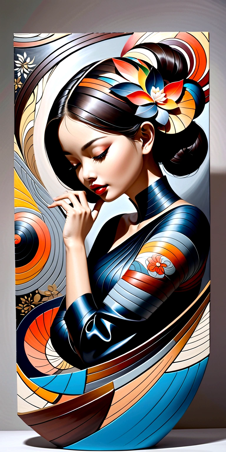 abstract oil painting ,Young woman(Thai style)half body,abstract art,Surreal