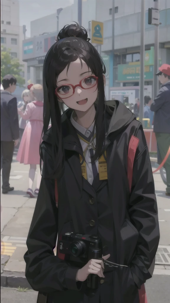 Woman wearing glasses holds a camera in front of a crowd, Chew Fang, happiness, Yun Ling, Wen Feiye, Catherine Lam, Xindong Chen, Pengzhen Zhang, Gen C, Lulu Chen, Kamwei Fong, Tomorrow, Tran., Gemma Chen, Meilingzhou, Si Han, Li Zixin, Ren Heng, louise zhang