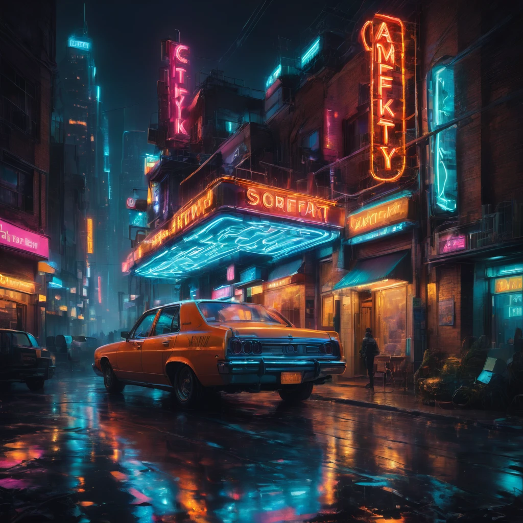 neon sign, Greg Rutkowski(Greg Rutkowski), best quality, masterpiece, very aesthetic, perfect composition, intricate details, very detailed.city night view.Please add the alphabet pkjy