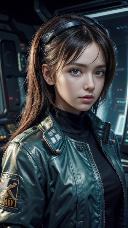 (masterpiece,Highest quality,Super detailed,Ultra-high resolution,Detailed Background),((cyber punk)),((Flat Color)),((colorful)),(One girl),pilot,pilot helmet,pilot jacket,View your viewers,alone,Upper Body,Colored Background,High Contrast,Cowboy Shot,