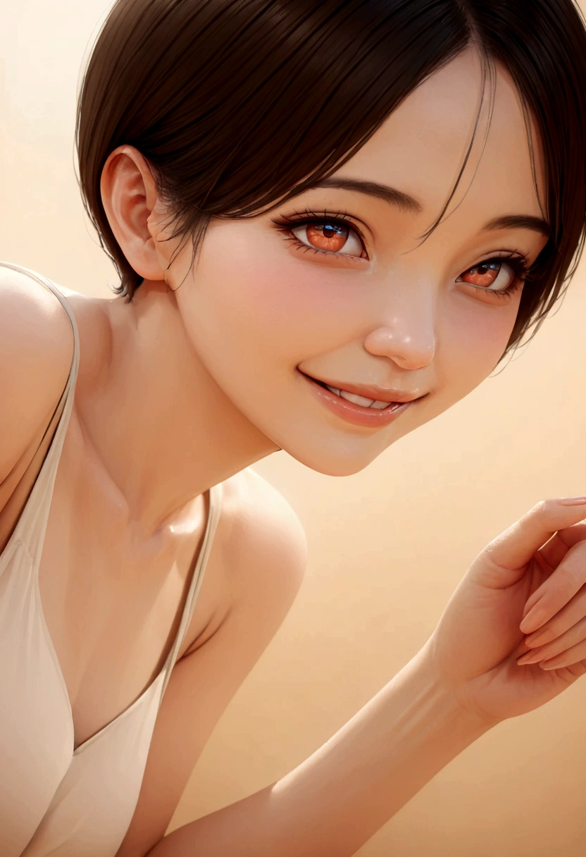 8K, Highest quality, masterpiece, Realistic, Super detailed, photo Realistic, hyper Realistic, Smoother lighting, Improving the lighting quality of movies, Realistic lighting, Backlight, Bright light, Improvement of quality, Highest quality real texture skin,
close, thin, cute顔, smile, Beautiful details in the eyes, 19 years old Korean, cute, hot