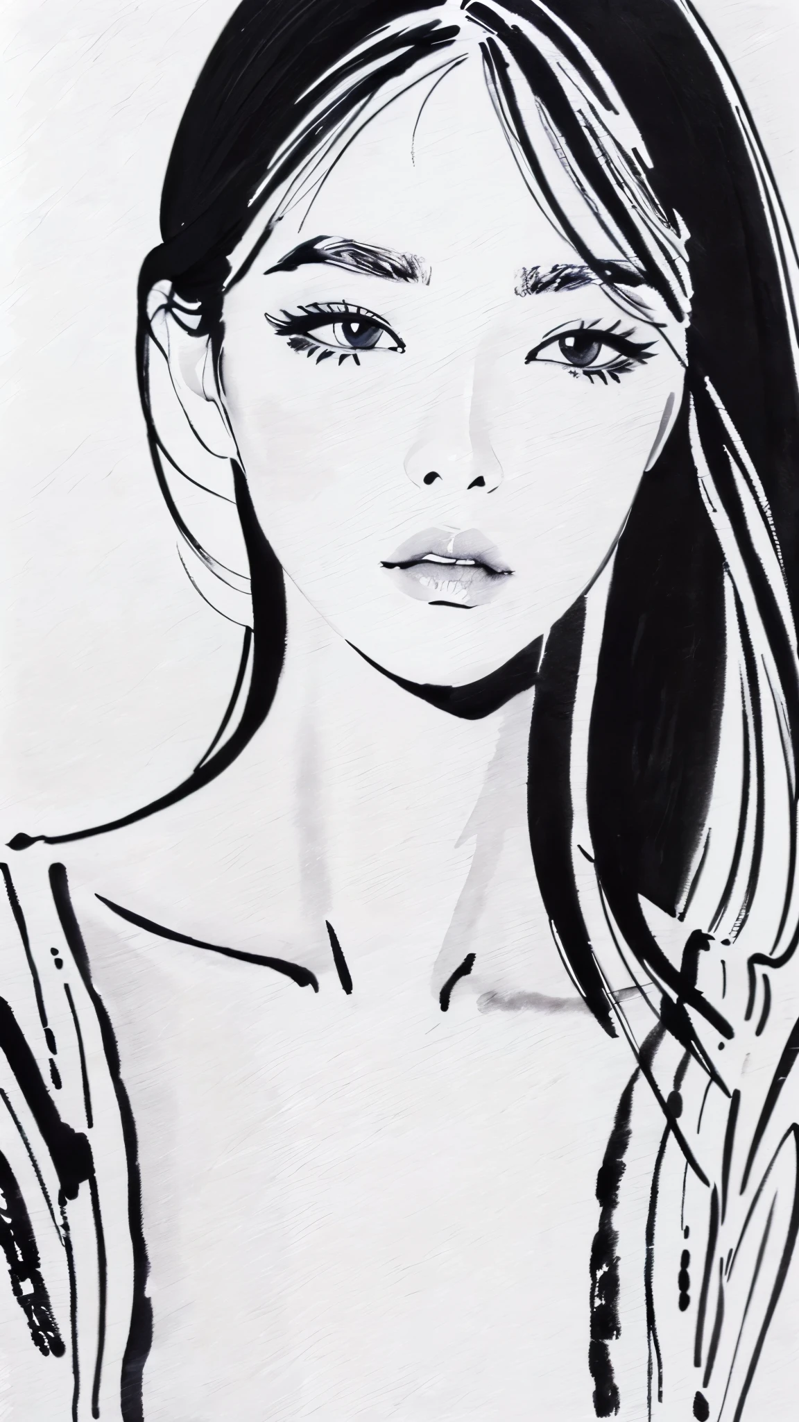 (masterpiece:1.2),(Highest quality),(Very detailed:,(High resolution),((Ink Painting)),((Monochrome)),8K,Woman Drawing,Beautiful Japanese Woman,((Black Hair)),Short Bob,Close-up of face,(sleepy)