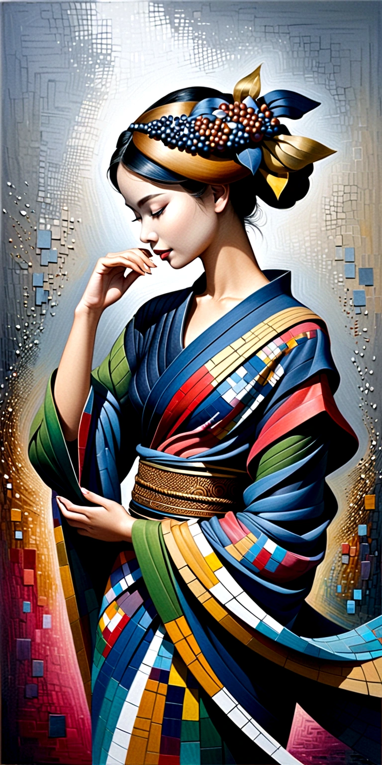 abstract oil painting ,Young woman(Thai style)full body,abstract art,Surreal