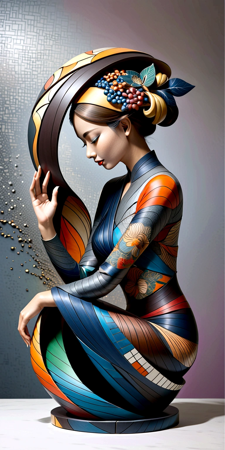 abstract sculpture ,Young woman(Thai style)full body,abstract art,Surreal