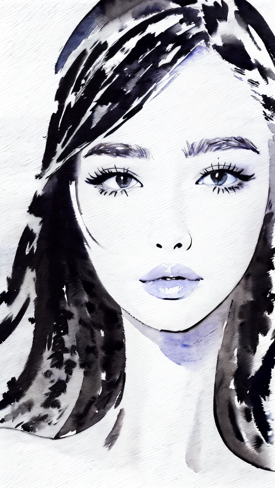 (masterpiece:1.2),(Highest quality),(Very detailed:,(High resolution),((Watercolor)),((Monochrome)),8K,Woman Drawing,Beautiful Japanese Woman,((Black Hair)),Short Bob,Close-up of face