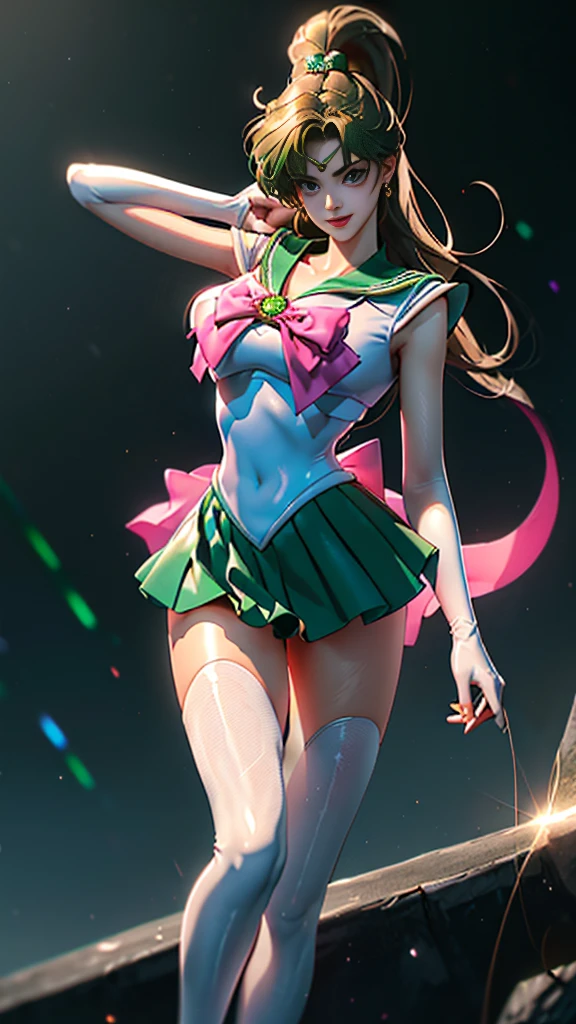 cheio: 1.3, stand, master part, ..3d, Realistic, Ultra Micro Foto, Qualidade Superior, ultra detalhado CG unidade 8k papel de parede, sailor Jupiter,Jupiter sailor's uniform,((Mini Pleated Skirt Bright Green Metallic: 1.2, Mini Sexy Green Skirt Pre-Gate: 1.1, Huge metallic pink bow on chest: 1.2, Luvas verdes nos cotovelos: 1.1, Colar Grande Verde, Tiara dourada luxuosa na testa: 1.2, metallic green color of the sailor, Broche verde)), de baixo, detalhes intrincados, (uma mulher), 22 anos, (Hmjupiter, olhos verdes, rabo-de-cavalo, tiara, jewelries, Uniforme Sailor Senshi, colarinho de marinheiro verde, Gargantilha, luvas de cotovelo, luvas brancas, pink bow, Broche, malha branca, saia verde, saia plissada,Meixiaonfu
), ((postura de luta)), (Slender and bold and sexy gravette swimsuit,Very thin and suitable high gloss sexy white holographic leather: 1.3), ((single ponytail)), Cabelos castanhos claros incrivelmente longos: 1.2, Brilhante bonito liso longo cabelo castanho claro: 1.2, (Uniforme Sailor Senshi, bare arms: 1.2, Long white latex gloves with luxurious golden decoration: 1.2, very large pink lace on the back of the waist: 1.3, gargantilha verde, decote sexily boldly grande, Braided gold rope decoration, Brincos dourados em forma de anel, Bright green knee-high boots with luxurious golden décor),
((sorriso sedutor, cara muito bonita, detalhes do rosto: 1.5, olhos verdes brilhantes, beautiful face, Olhos bonitos, olhos brilhantes, thin lips: 1.3, thin, sharp, pale eyebrows, long dark eyelashes, Double eyelashes)), (Luxuosas asas brancas enormes), (muscle muscles: 1.2, abdominais musculosos: 1.2), Rosto pequeno, peito enorme, tall and perfect proportions, cintura fina, Sexy and dynamic model pose, visible pores, perfect hands: 1.5, very dramatic image, (jupiter, Dynamic lightning background: 1.3, Deity of Thunder, Thunder Space Background, luar, lua, Backg