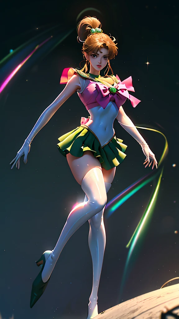 cheio: 1.3, stand, master part, ..3d, Realistic, Ultra Micro Foto, Qualidade Superior, ultra detalhado CG unidade 8k papel de parede, sailor Jupiter,Jupiter sailor's uniform,((Mini Pleated Skirt Bright Green Metallic: 1.2, Mini Sexy Green Skirt Pre-Gate: 1.1, Huge metallic pink bow on chest: 1.2, Luvas verdes nos cotovelos: 1.1, Colar Grande Verde, Tiara dourada luxuosa na testa: 1.2, metallic green color of the sailor, Broche verde)), de baixo, detalhes intrincados, (uma mulher), 22 anos, (Hmjupiter, olhos verdes, rabo-de-cavalo, tiara, jewelries, Uniforme Sailor Senshi, colarinho de marinheiro verde, Gargantilha, luvas de cotovelo, luvas brancas, pink bow, Broche, malha branca, saia verde, saia plissada,Meixiaonfu
), ((postura de luta)), (Slender and bold and sexy gravette swimsuit,Very thin and suitable high gloss sexy white holographic leather: 1.3), ((single ponytail)), Cabelos castanhos claros incrivelmente longos: 1.2, Brilhante bonito liso longo cabelo castanho claro: 1.2, (Uniforme Sailor Senshi, bare arms: 1.2, Long white latex gloves with luxurious golden decoration: 1.2, very large pink lace on the back of the waist: 1.3, gargantilha verde, decote sexily boldly grande, Braided gold rope decoration, Brincos dourados em forma de anel, Bright green knee-high boots with luxurious golden décor),
((sorriso sedutor, cara muito bonita, detalhes do rosto: 1.5, olhos verdes brilhantes, beautiful face, Olhos bonitos, olhos brilhantes, thin lips: 1.3, thin, sharp, pale eyebrows, long dark eyelashes, Double eyelashes)), (Luxuosas asas brancas enormes), (muscle muscles: 1.2, abdominais musculosos: 1.2), Rosto pequeno, peito enorme, tall and perfect proportions, cintura fina, Sexy and dynamic model pose, visible pores, perfect hands: 1.5, very dramatic image, (jupiter, Dynamic lightning background: 1.3, Deity of Thunder, Thunder Space Background, luar, lua, Backg