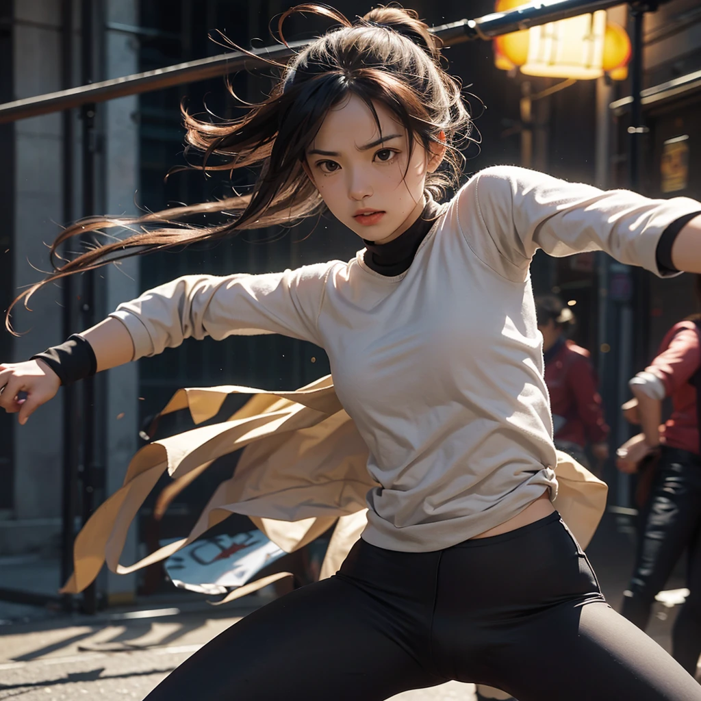 Creates an image of a person dodging an attack while being a man 