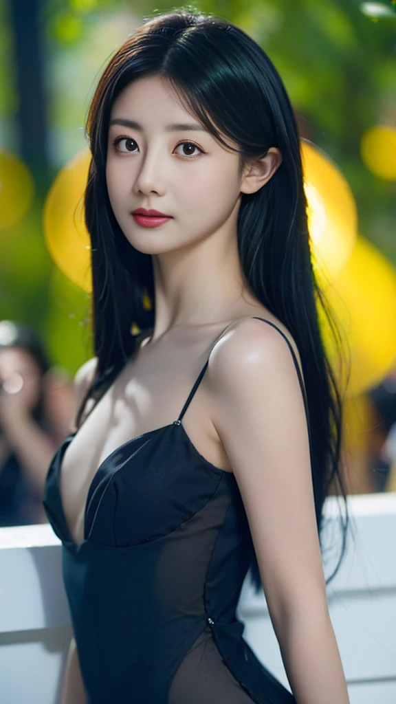 (Clear focus:1.2), 1 Girl, Wear (Little black dress:1.2) exist (festival:1.2), (Mood lighting:1.2), Depth of Field, Bokeh, 4K, Human Development Report. go through (Alphonse Mucha:1.1).