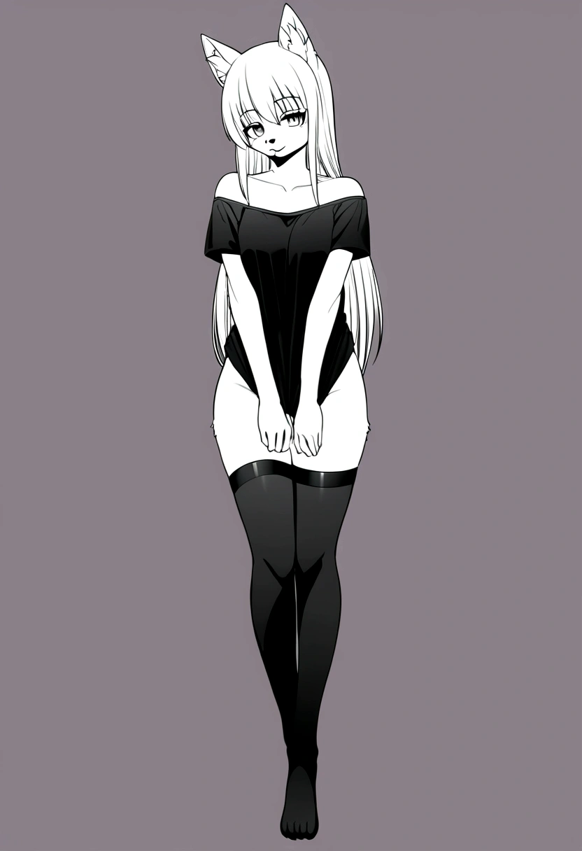 
anime girl in black top and stockings posing for camera, an anime drawing inspired by Jin Homura, pixiv contest winner, furry art, thicc, , anime moe artstyle, anime vtuber full body model, seductive anime girl, flat anime style shading, thick black lineart, oc commission, sfw version