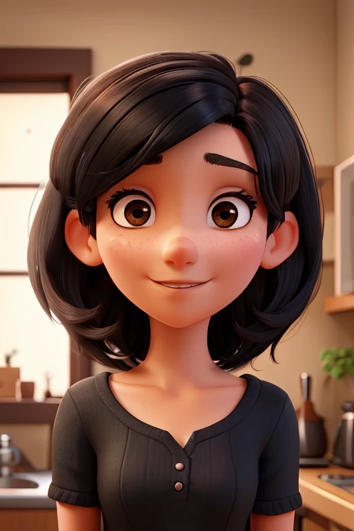 32 year old woman, shorth hair , black hair color , dark brown eyes, wide nose, 