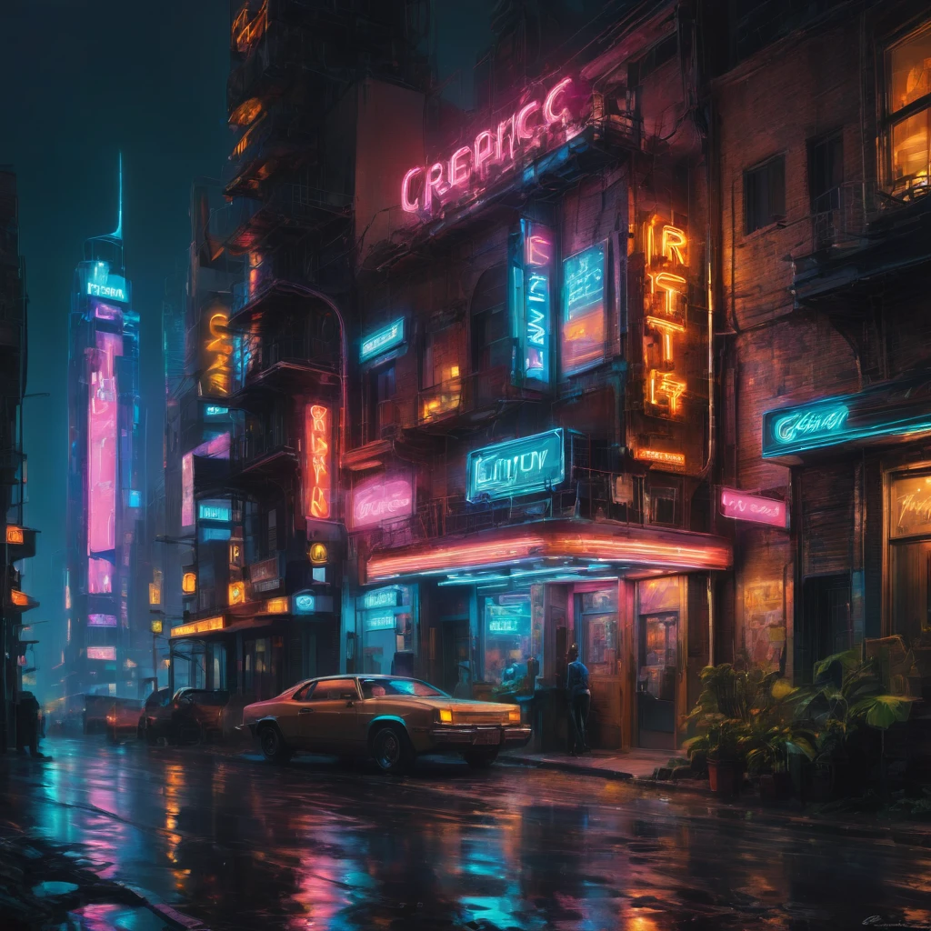 neon sign, Greg Rutkowski(Greg Rutkowski), best quality, masterpiece, very aesthetic, perfect composition, intricate details, very detailed.The feeling of taking a picture of the city from afar