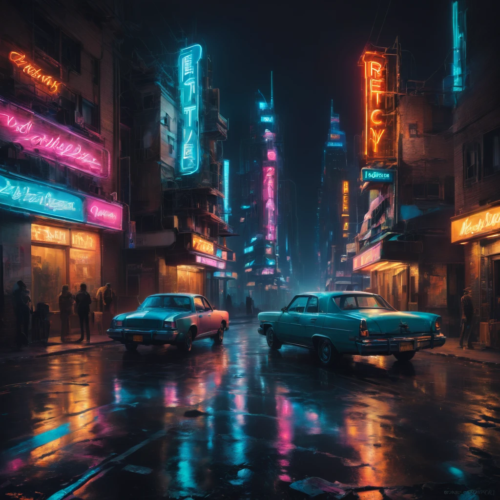 neon sign, Greg Rutkowski(Greg Rutkowski), best quality, masterpiece, very aesthetic, perfect composition, intricate details, very detailed.The feeling of taking a picture of the city from afar