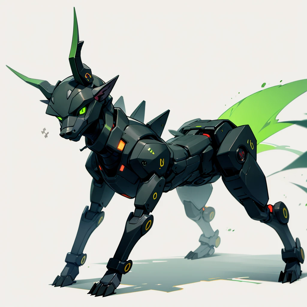 Evolution of becoming animal Robotics, has horns, (green eyes), Grassroots, no background 