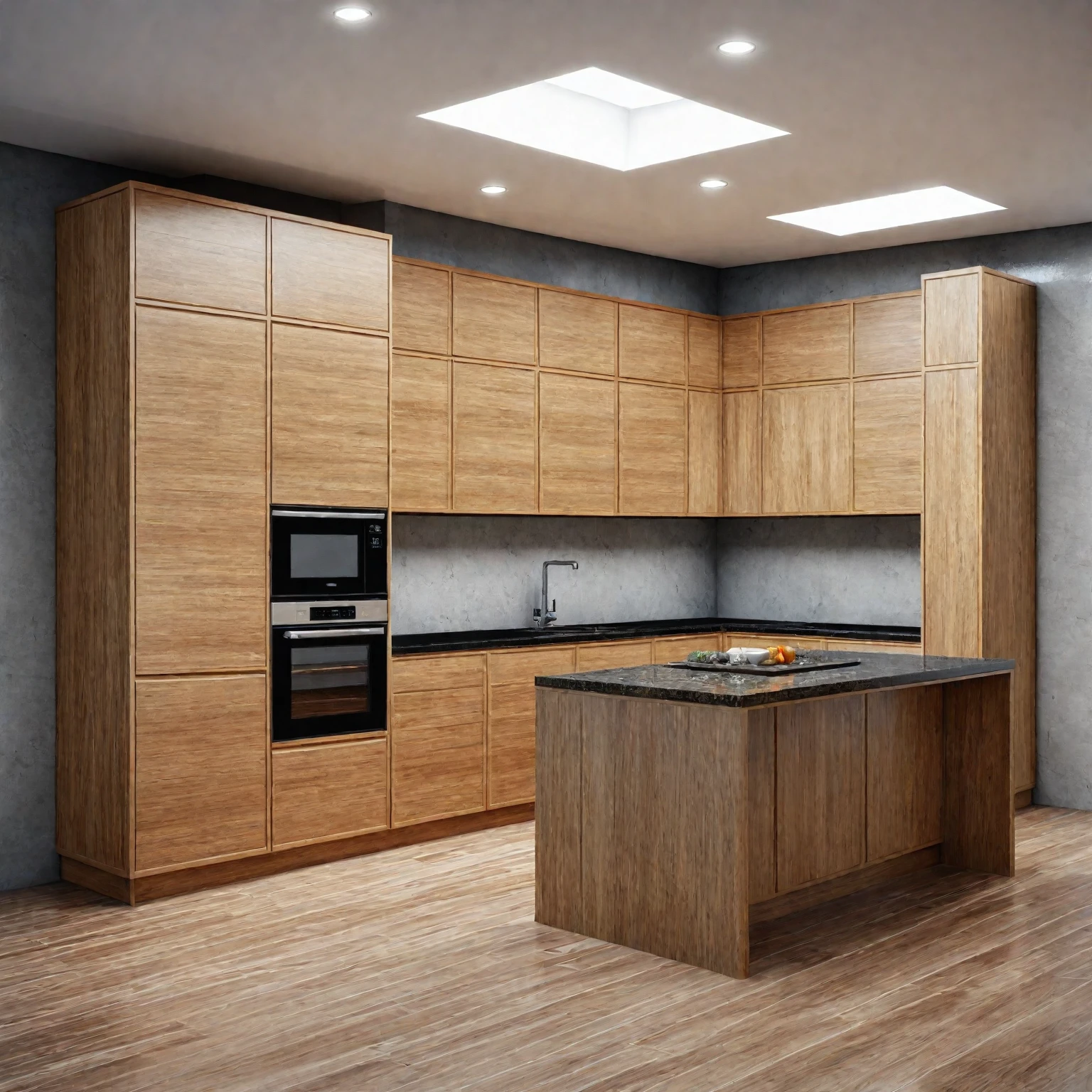 kitchen inteiror, modern style, wood cabinet, granite counter top, realistic, high quality, masterpiece