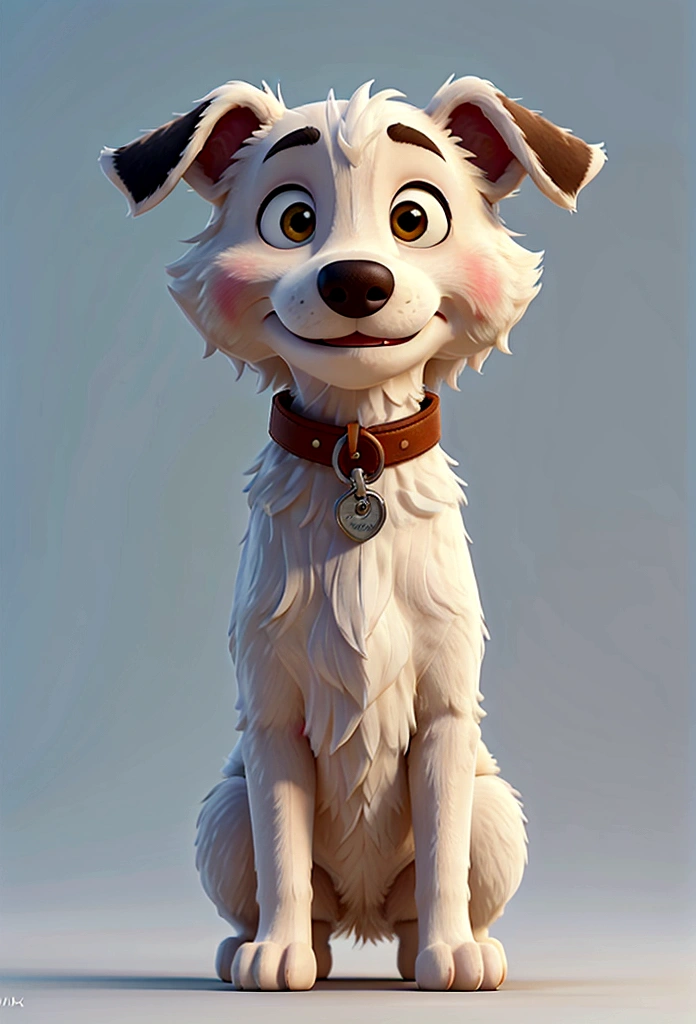 A Border Collie dog in an a white background, no details, just a white background. The Dog is looking at the camera, with its ears pricked, in a natural dog position.
