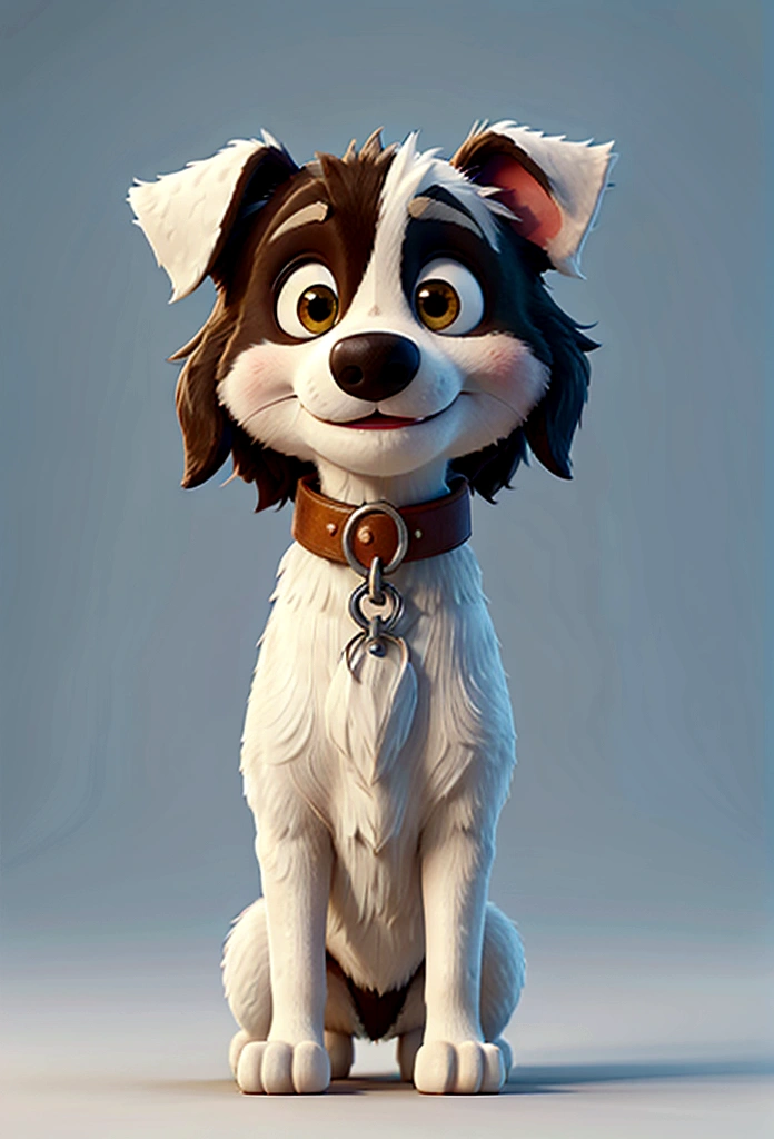 A Border Collie dog in an a white background, no details, just a white background. The Dog is looking at the camera, with its ears pricked, in a natural dog position.