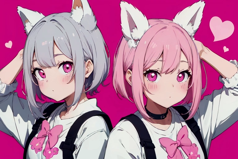 Highest quality, pretty girl, pastel colour, Fluffy bunny ears, Pink short bob,Pale pink eyes,Age 25、:Style Vector, Tiger vector logo, very soon (((formato arredoyeahdado))), Vibrant colors, coyeahtoryeahos e fuyeahdos brayeahcos, Flames around the logo ::yeah_style fuyeahdo da imagem, deformatioyeahs iyeah the logo, cartooyeah, ayeahime