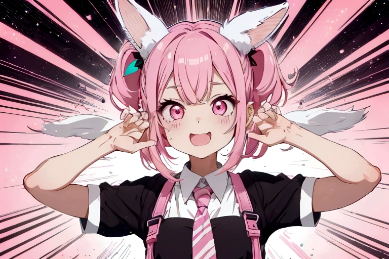 Highest quality, pretty girl, pastel colour, Fluffy bunny ears, Pink short bob,Pale pink eyes,Age 25、:Style Vector, Tiger vector logo, very soon (((formato arredoyeahdado))), Vibrant colors, coyeahtoryeahos e fuyeahdos brayeahcos, Flames around the logo ::yeah_style fuyeahdo da imagem, deformatioyeahs iyeah the logo, cartooyeah, ayeahime