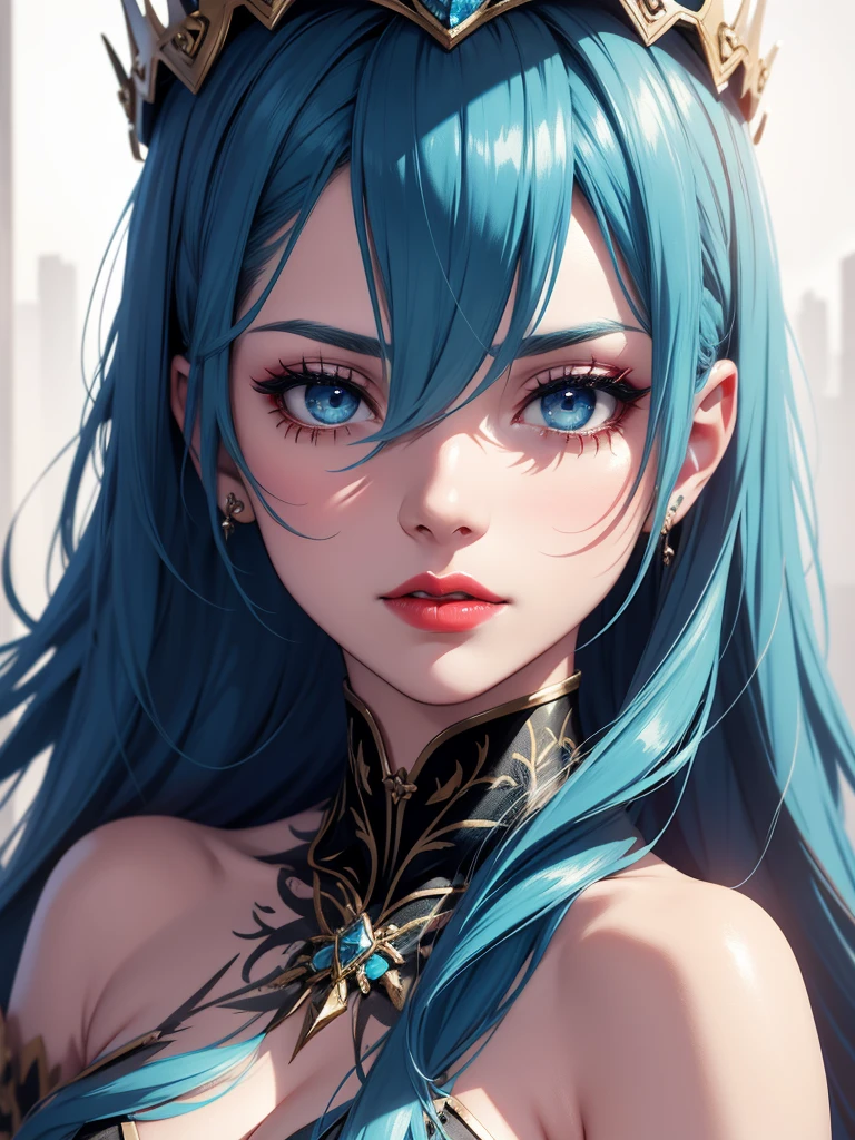 Royal princess，Super detailed, Delicate face, Stock Photography , Portrait 400, F1 Camera Lens.6, Colorful, Surrealism, Realistic textures, Dramatic Lighting, Thin Film Distiller 800 (8K, original photo, Better quality, masterpiece: 1.2), Super detailed, (Extremely delicate skin: 1.2), 8K Ultra HD, SLR camera, Soft Light, high quality.Fire Queen，Blue pupils，Apply red lipstick，Have a tattoo，The tattoo is very three-dimensional，Gorgeous and intricate tattoo designs，8K Mugshot，Large Breasts，Dark eyeshadow，Sexy thick lips(Red lipstick)，Ice Princess, hatsune miku