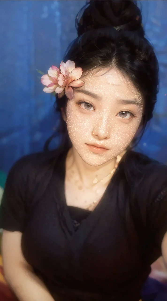 (RAW photo, best quality), (realistic, photo-realistic:1.3),best quality,highly detailed,masterpiece,ultra-detailed,illustration,1girl,upper_body,dynamic angle,world masterpiece theater,messy_long_hair,best quality,extremely detailed CG unity 8k wallpaper,ink,Amazing,cinematic lighting,lens_flare, dunhuang_style